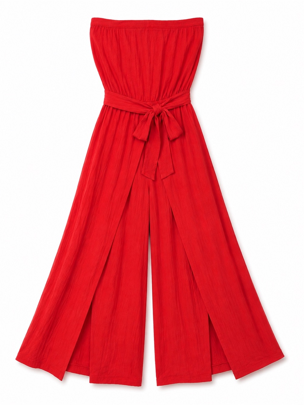 VICI Strapless Red Wide-Leg Strapless Jumpsuit with Tie Waist Large NWT